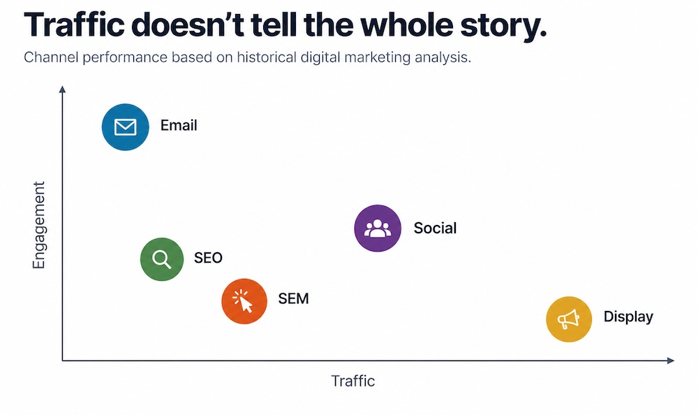 Chart showing digital channels' engagement vs traffic.
