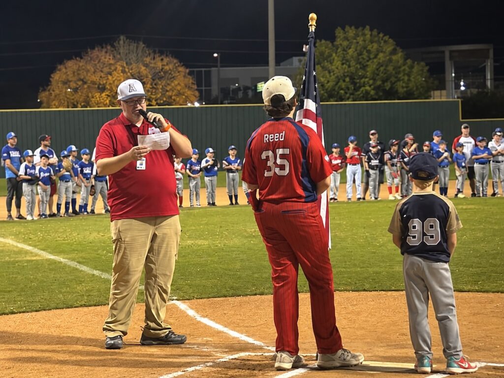 Cory Reed at an Allen Sports Association baseball ceremony in Allen, Texas.